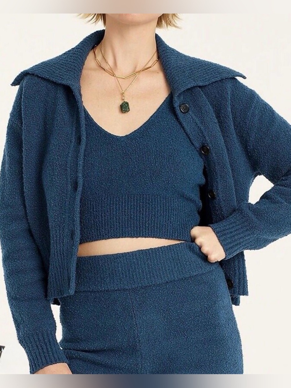J.Crew Collared Cotton-Blend Boucle Cardigan Sweater-NWT-Midnight-Size MEDIUM - Picture 2 of 11